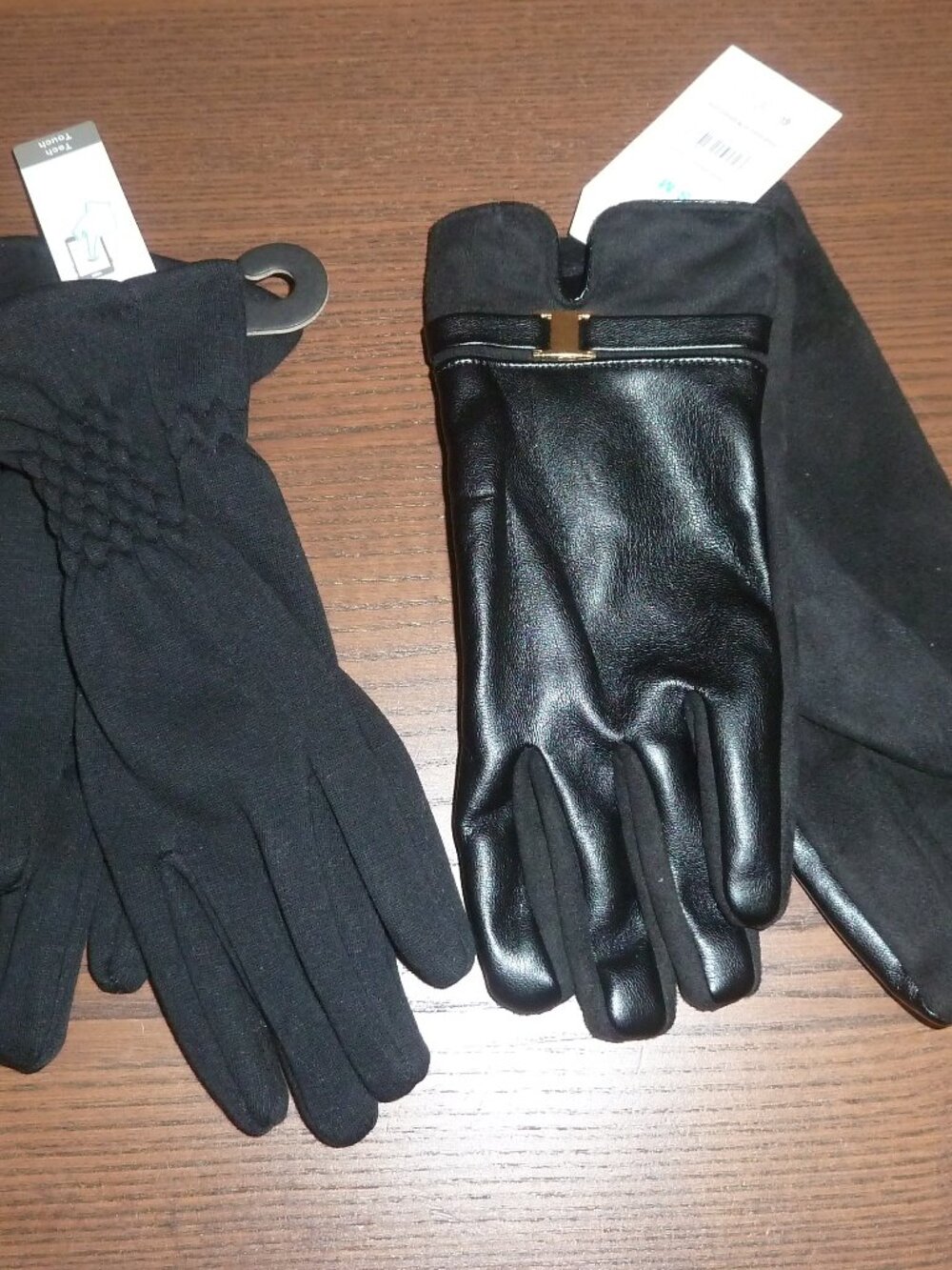 Time & Tru Women's Solid Faux Leather Driving Gloves 2 Pair Size Medium Black